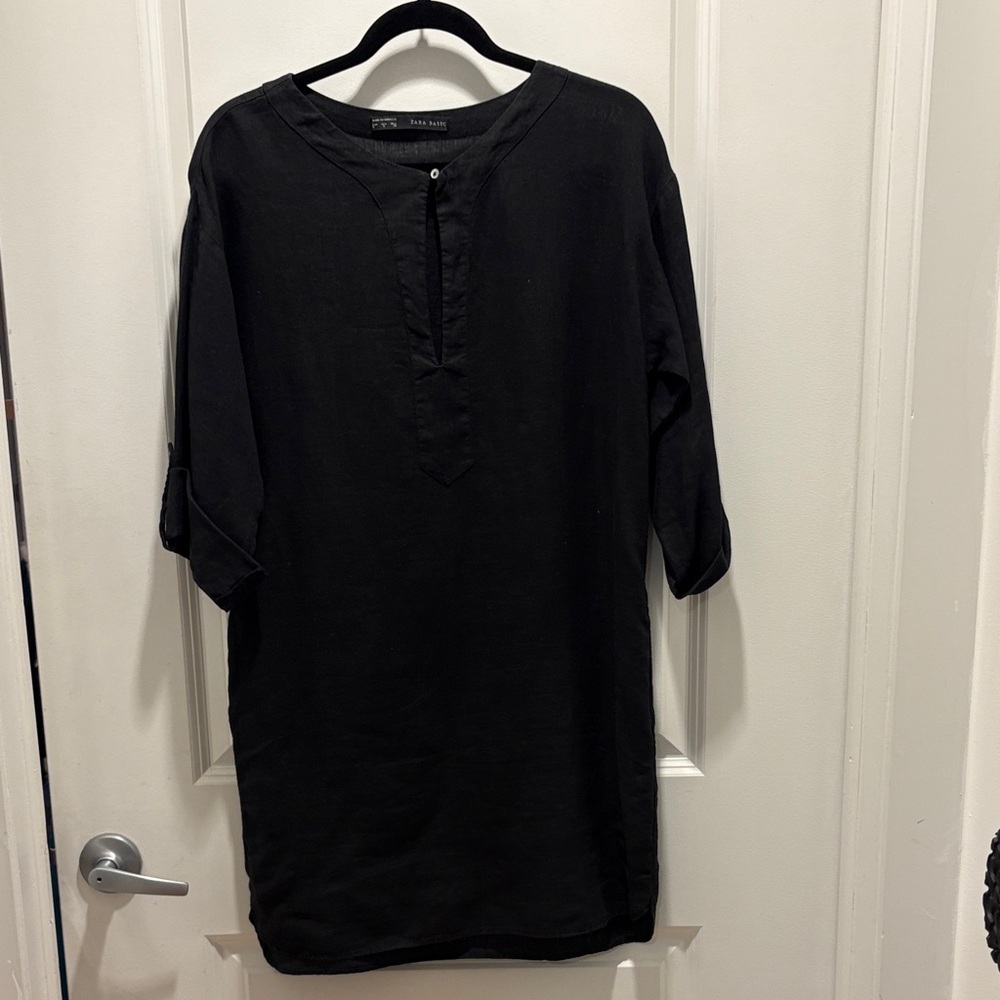 Zara Women Black Linen Shirt Dress. Size S